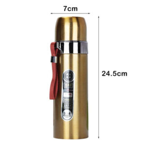 Stainless Steel Thermos Bottle 500ml – Hot & Cold Vacuum Flask (Gold & Blue) - Image 3
