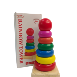 Wooden Rainbow Stacking Ring Toy for Babies & Toddlers – 6 Colorful Rings Early Learning Tower | Montessori Educational Toy for Kids