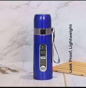 Stainless Steel Thermos Bottle 500ml – Hot & Cold Vacuum Flask (Gold & Blue) - Image 5
