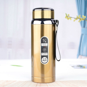 Stainless Steel Thermos Bottle 500ml – Hot & Cold Vacuum Flask (Gold & Blue)